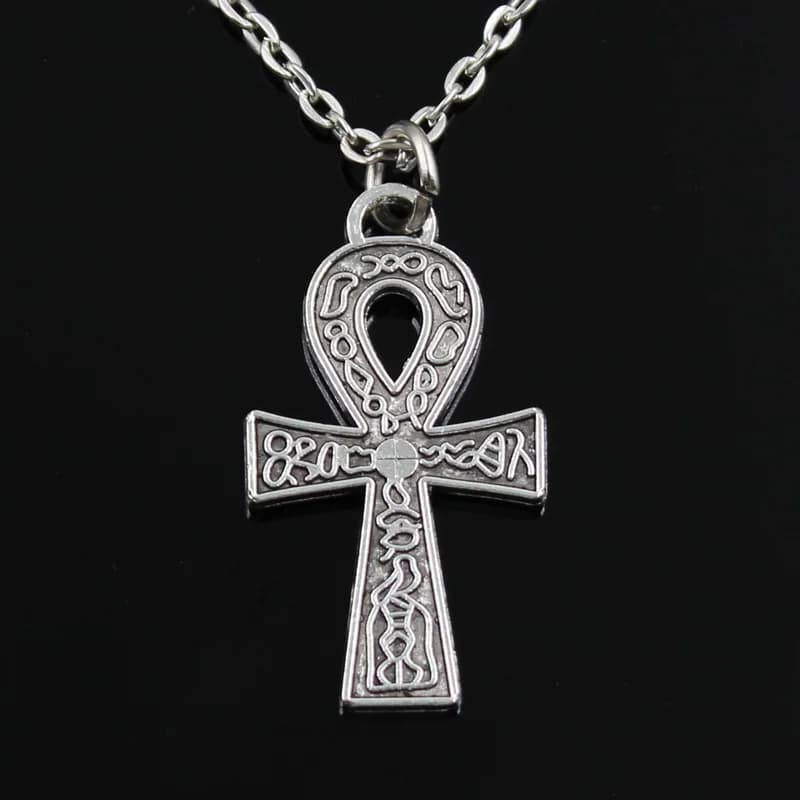 New Fashion Egyptian Ankh Life Symbol Pendants Round Cross Chain Short Long Mens Womens Silver Color Necklace Jewelry Gift