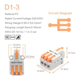 Mini Quick Wire Conductor Connector Universal Compact 2/3 Pin Splicing Push-inTerminal Block 1 in multiple out with fixing Hole