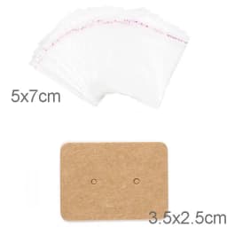 50pcs 5x9cm Kraft Paper Card with Self-Adhesive Bags Blank Cardboard Holder Tags for Long Drop Earring Jewelry Display Packaging
