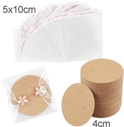 50pcs 5x9cm Kraft Paper Card with Self-Adhesive Bags Blank Cardboard Holder Tags for Long Drop Earring Jewelry Display Packaging
