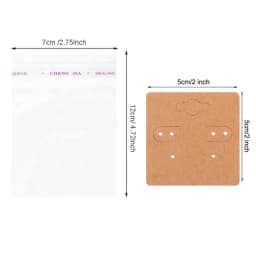 50pcs 5x9cm Kraft Paper Card with Self-Adhesive Bags Blank Cardboard Holder Tags for Long Drop Earring Jewelry Display Packaging