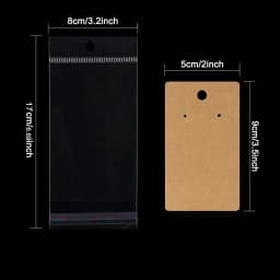50pcs 5x9cm Kraft Paper Card with Self-Adhesive Bags Blank Cardboard Holder Tags for Long Drop Earring Jewelry Display Packaging