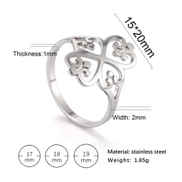 COOLTIME Geometric Filigree Flower Rings for Women Stainless Steel Vintage Four-leaf Clover Ring Birthday Jewelry Gift Wholesale