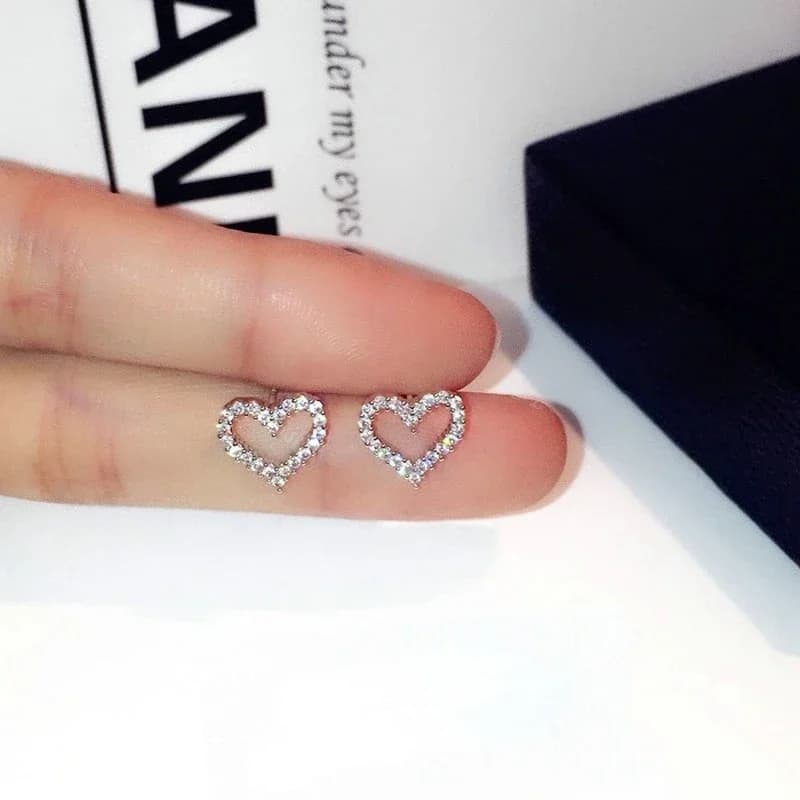 Korean Earrings S925 Silver Color Heart Bling Zircon Stone Stud Earrings for Women Fashion Jewelry 2025 Trend