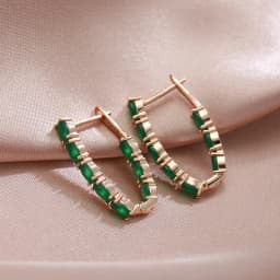 SYOUJYO Full Green Natural Zircon Long Women's Earring 585 Rose Gold Color Vintage Bride Wedding Jewelry Luxury Design Best Gift