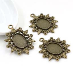 10pcs 13x18mm Inner Size Antique Silver Plated Flower Style Cameo Cabochon Base Setting Charms Pendant necklace findings