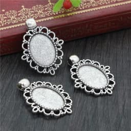 10pcs 13x18mm Inner Size Antique Silver Plated Flower Style Cameo Cabochon Base Setting Charms Pendant necklace findings