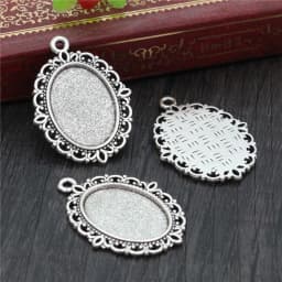 10pcs 13x18mm Inner Size Antique Silver Plated Flower Style Cameo Cabochon Base Setting Charms Pendant necklace findings