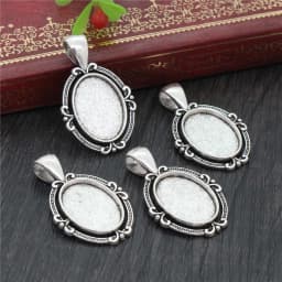 10pcs 13x18mm Inner Size Antique Silver Plated Flower Style Cameo Cabochon Base Setting Charms Pendant necklace findings