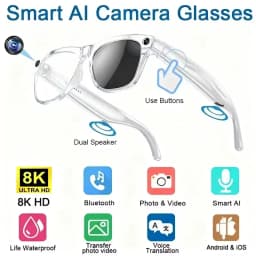 Lenovo 8K AI Smart Glasses 1200mp HD Camera Chat Gpt Touch Sport Smart Sunglasses Music Player Voice Assistant Bluetooth Calling