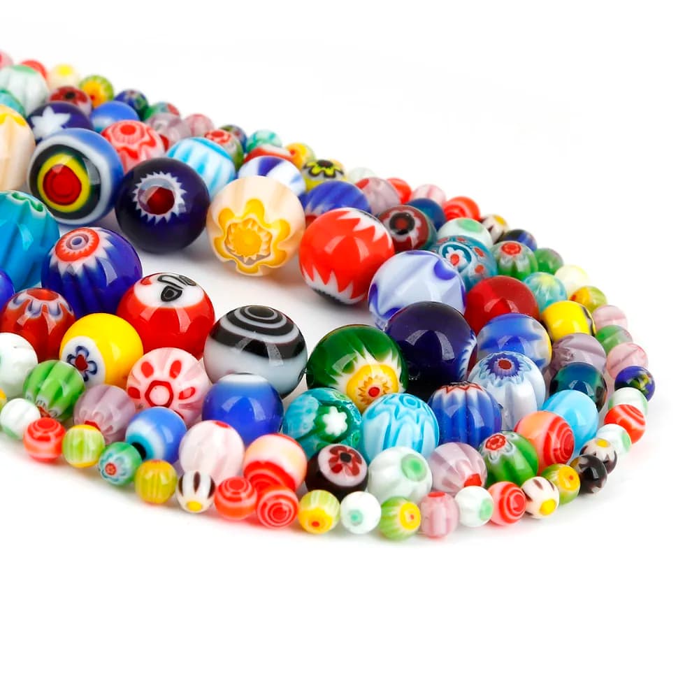 Size 4MM 6MM 8MM 10MM Beads Mixed Color Millefiori Flower Lampwork Glass Round Spacer Beads For Jewelry Making DIY Kids Gifts