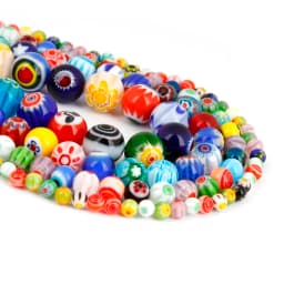 Size 4MM 6MM 8MM 10MM Beads Mixed Color Millefiori Flower Lampwork Glass Round Spacer Beads For Jewelry Making DIY Kids Gifts