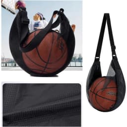 Anti-Tear Mesh Single Ball Bag Fits Size 7 Basketball Soccer Volleyball Crossbody Carrier With Adjustable Strap & Zipper