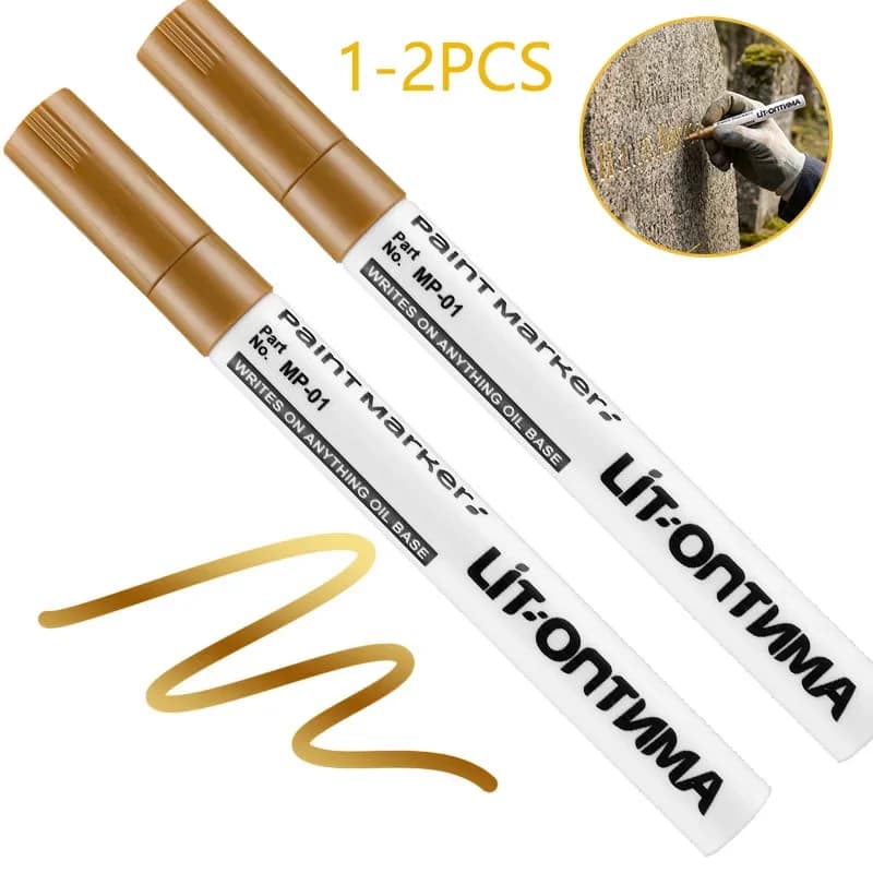 1-2Pcs Golden Tombstone Marker Pen Quick Dry Oil Based Fine Tip Weather Resistant For Granite Marble Cemetery Maintenance