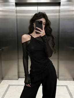 Fake Two-Piece Bling Sequin Tops Layered Tees Women Long Sleeve Off Shoulder T-Shirt Ladies Sexy Mesh Top Basic