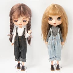 Blyth Doll Clothes Vintage Denim Overalls Long Sleeve Base Layer Top Jeans Pants Set for Ob22 YMY Licca Azone Doll Accessories