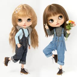 Blyth Doll Clothes Vintage Denim Overalls Long Sleeve Base Layer Top Jeans Pants Set for Ob22 YMY Licca Azone Doll Accessories