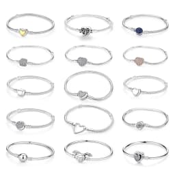 Original 925 Sterling Silver Bracelets Bangles Love Heart Clip Charms Beads Snake Chains For Women Rose Gold DIY Luxury Jewelry