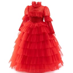 2026 Halloween Girl Dress Up Elegant Special Ball Evening Dress Long Sleeve Red Horror Girl Dress