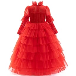 2026 Halloween Girl Dress Up Elegant Special Ball Evening Dress Long Sleeve Red Horror Girl Dress