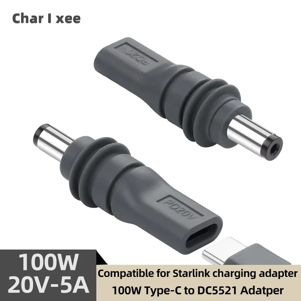 Type-C to DC Power Adapter for Starlink Mini PD100W USB C Female to DC5521 Male Connector Charge Barrel Jack Power Adapter
