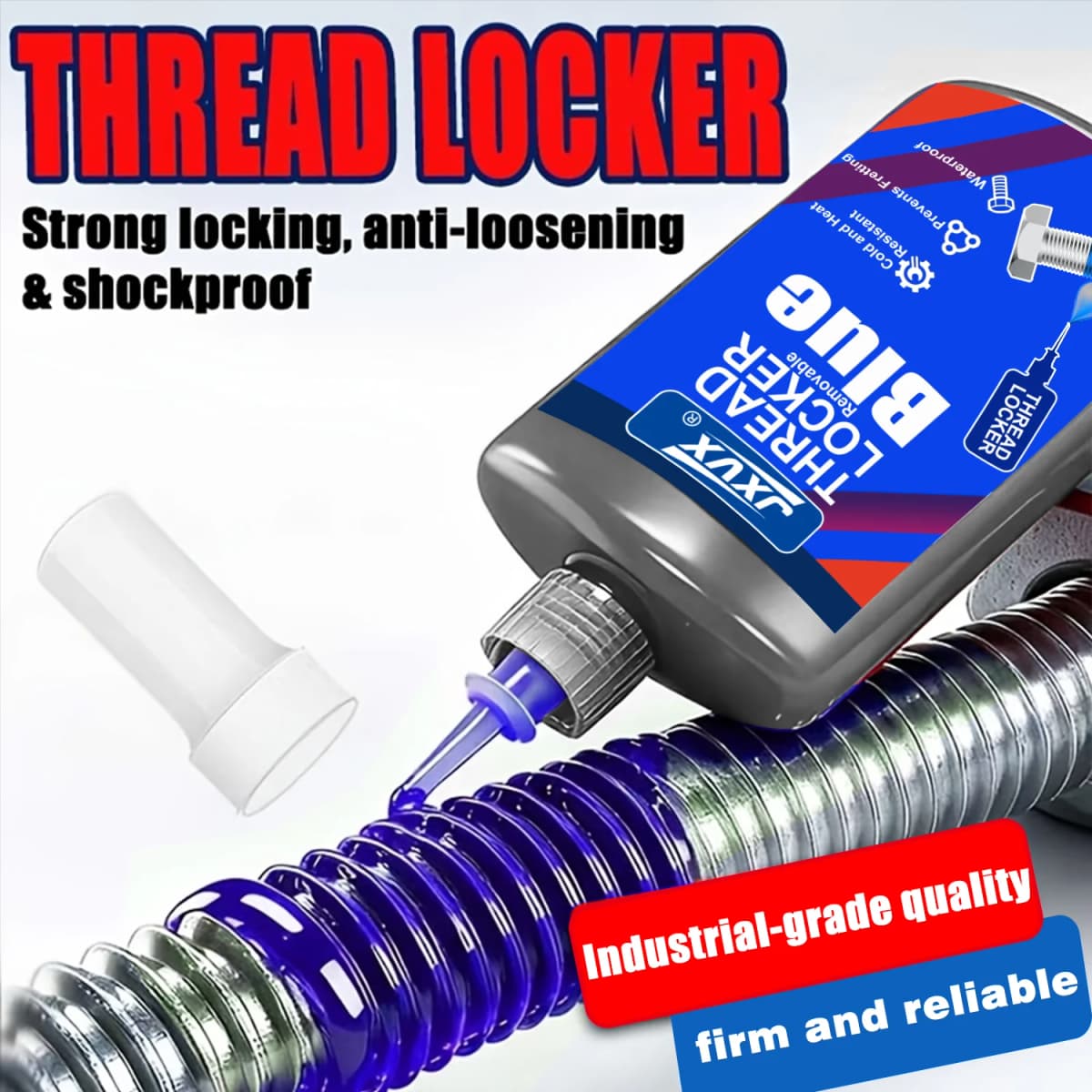 50g Threadlocker Anaerobic Glue Blue Medium Strength Automotive-grade LockerThread for Metal, Fasteners, Nuts, Bolts to Against Losening Lock Tight Seal Fasteners  Curing Metal Glue,Rustproof.
