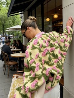 Cute Dreamy Flower Plush Jacket Chic Oversized Long Sleeves Zip Up Fleece Coat 2026 Casual High Street Women's Clothes