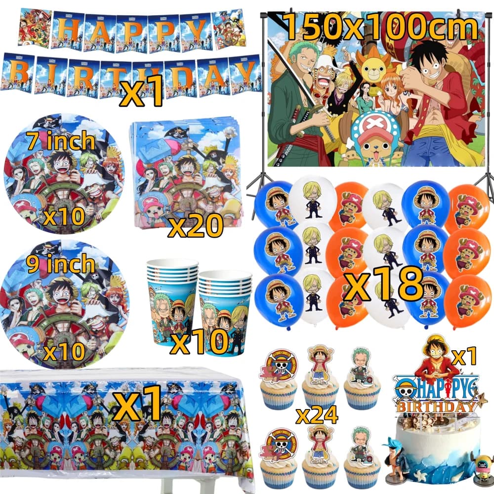 One Piece Anime Birthday Party Kit Plates Banner Balloons Cake Decor Party Favors Theme Props Gifts