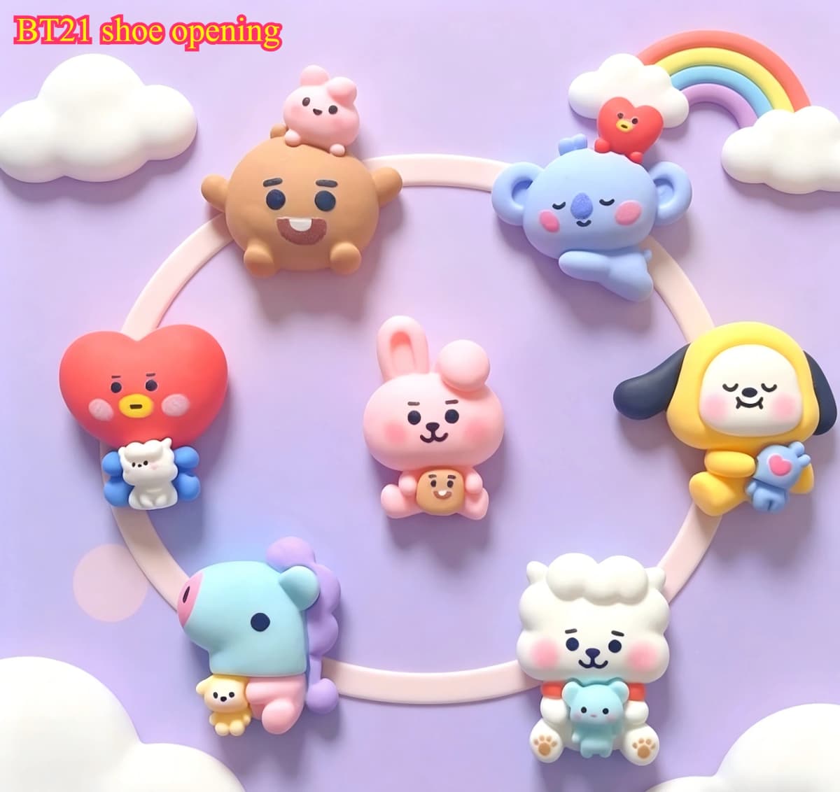 BT21 Cartoon Cute Shoe Buckle Koya RJ Shooky Mang Chimmy Cooky, 3D Stereo Shoe Flower Decor, Detachable DIY Shoe Decoration