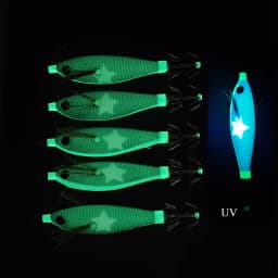 10pcs Horizontal Squid Jig Egi Set 8cm Luminous Glow in The Dark Wood Shrimp Lure UV Reactive Saltwater Cuttlefish Octopus Bait
