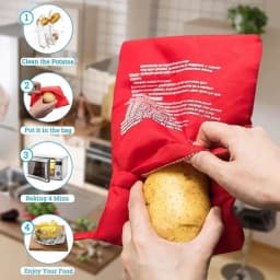 Red Reusable Microwave Potato Bag Express Quick Baking Cooker Bag Perfect for Baking Potatoes and Vegetables in 4 Minutes