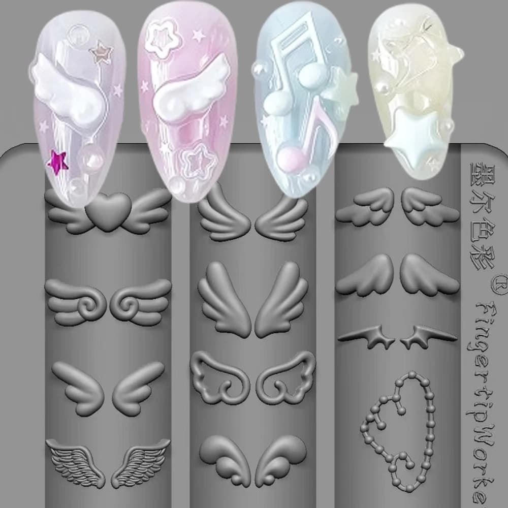 Cute Wings Nail Art Silicone Mold 3D Angel Wings Design Molds Reusable Clear Manicure Template DIY Charms Gel Wings Wedding