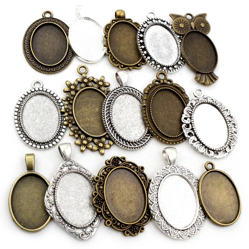 10pcs 18x25mm Inner Size 5 Colors Plating Classic Style Cameo Cabochon Base Setting Charms Pendant necklace findings