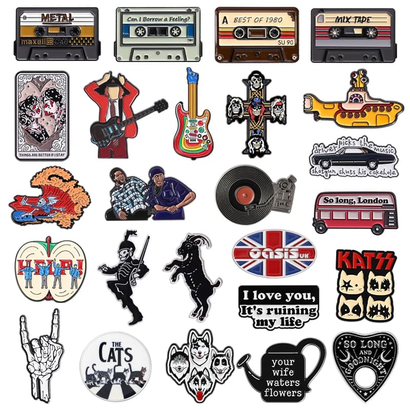 Punk Rock Band Enamel Pins Heavy Metal Music Album Retro Cassette Tape Brooches Lapel Badge Jewelry Gifts for Fans Friends