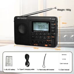 RETEKESS V115 Portable Radio Rechargeable AM FM SW Radio Multifunctional Radio Long Distance Receiver Clear Sound for Camp Gift