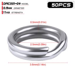 PROBEROS 50pcs Fishing Split Rings for CrankHard Bait Silver Stainless Steel 0#-12# Fishing Connector Accessories Tackle
