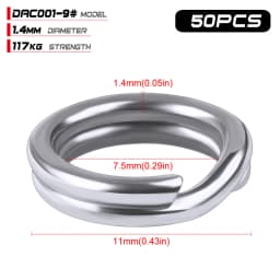 PROBEROS 50pcs Fishing Split Rings for CrankHard Bait Silver Stainless Steel 0#-12# Fishing Connector Accessories Tackle