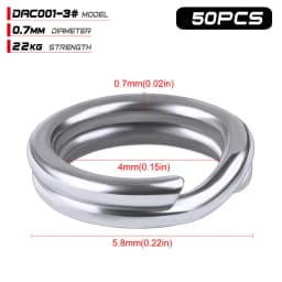 PROBEROS 50pcs Fishing Split Rings for CrankHard Bait Silver Stainless Steel 0#-12# Fishing Connector Accessories Tackle