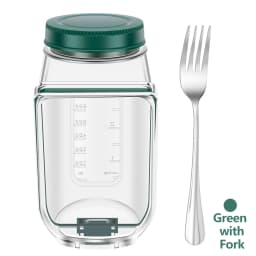 Salad Jars Plastic Salad Storage Can Container with Side-opening Cover & Stainless Steel Fork Vertical Vegetable Fruit Container