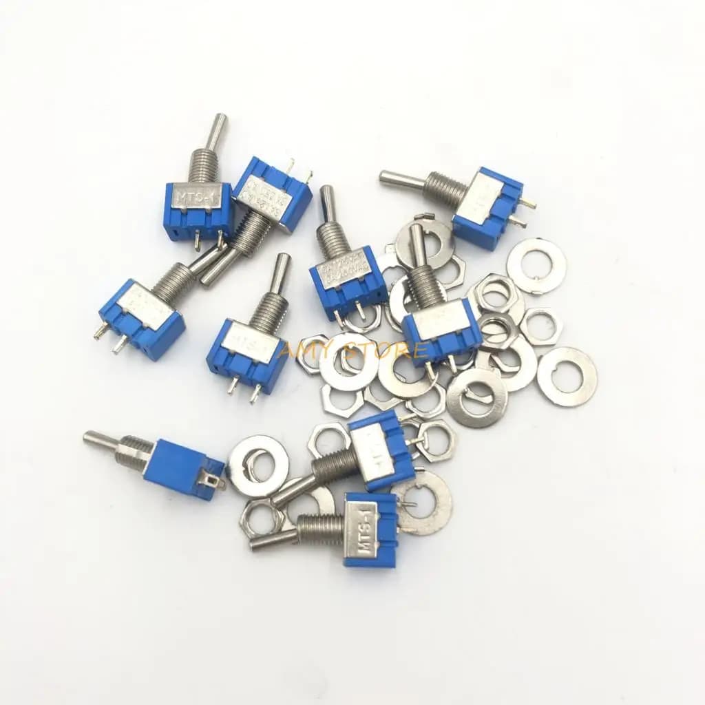 10Pcs MTS-101 2 Pin SPST Switch ON-OFF 2 Position AC125V/6A 250V/3A 6mm Blue Mini Toggle Switches