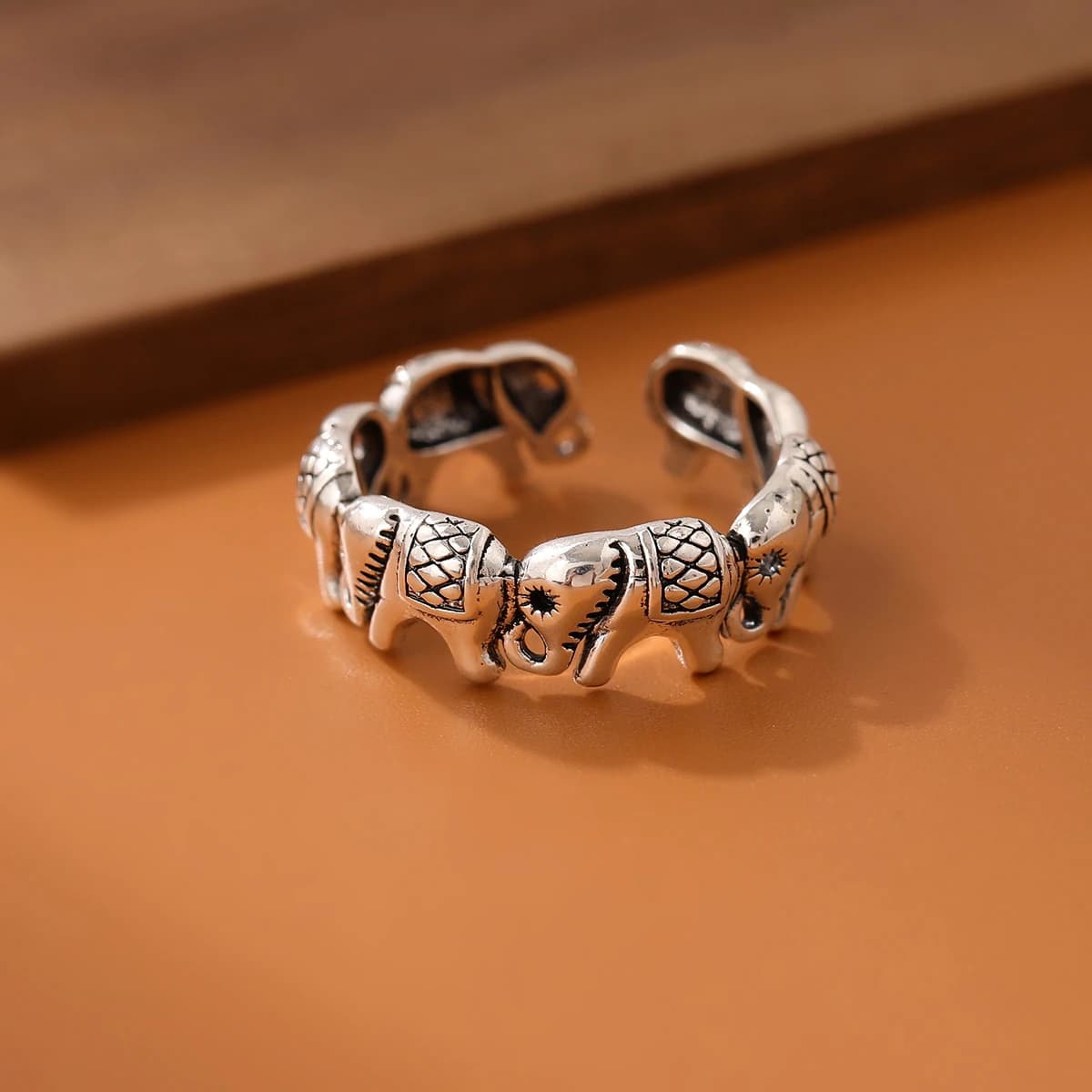 New Minimalist Retro Thai Silver Animal 925 Sterling Silver Jewelry Personality Elephant Group Exquisite Opening Rings R202