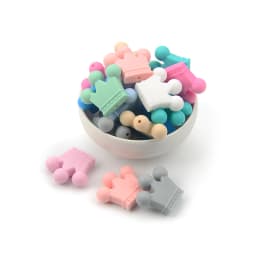 Crown Silicone Beads 5pcs Baby Teether BPA Free Silicone Teething Beads Baby Chew Teething Necklace DIY Pacifier Clips Accessory