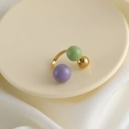 Geometric Spherical Stainless Steel Gold Plated Trendy Open Ring for Women Featuring Three Colorful Enamel Droplet-shaped Rings