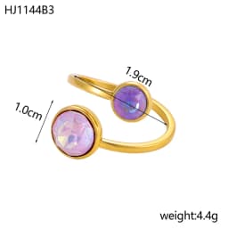 Geometric Spherical Stainless Steel Gold Plated Trendy Open Ring for Women Featuring Three Colorful Enamel Droplet-shaped Rings