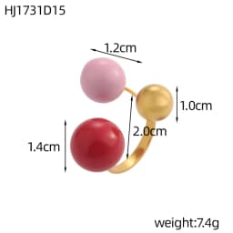 Geometric Spherical Stainless Steel Gold Plated Trendy Open Ring for Women Featuring Three Colorful Enamel Droplet-shaped Rings