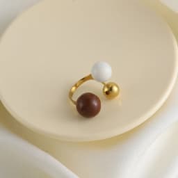 Geometric Spherical Stainless Steel Gold Plated Trendy Open Ring for Women Featuring Three Colorful Enamel Droplet-shaped Rings