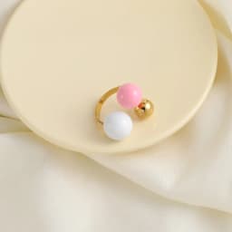 Geometric Spherical Stainless Steel Gold Plated Trendy Open Ring for Women Featuring Three Colorful Enamel Droplet-shaped Rings