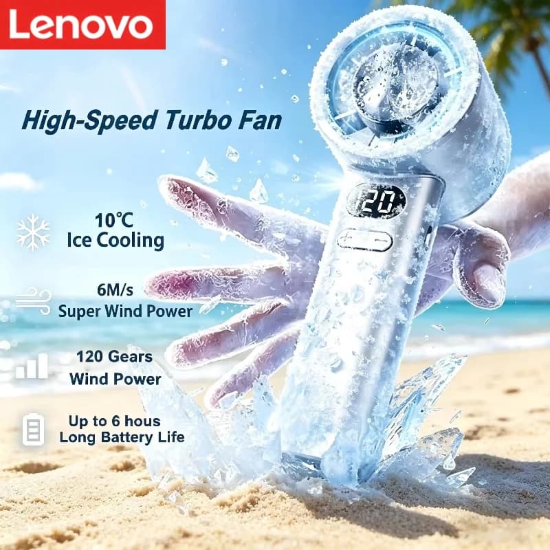 Lenovo 3000mah Handheld Fan Electric Hand Fans Ice Compress High-Speed Cooling USB Rechargeable Portable LED Digital Display