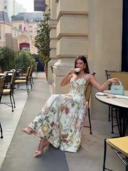 Female Exquisite Floral Print Maxi Dress Summer Chic High End Cinched Waist Vistidos Stylish Ruffled Hem Straps Beach Party Gown