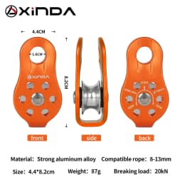 XINDA Rock Climbing Pulley Fixed Sideplate Single Sheave Pulley Outdoor Survival Tool High Altitud Traverse Hauling Gear